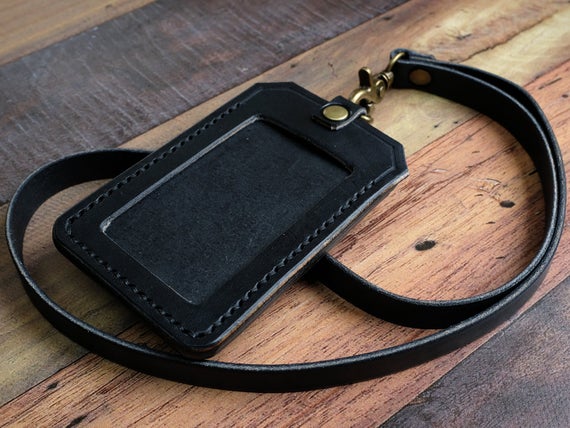 Leather Card Holder with Leather Lanyard